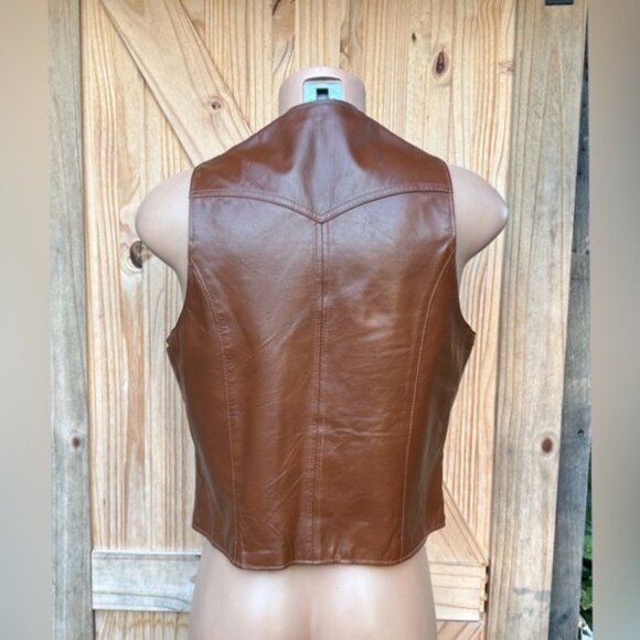 Vintage 70s Reed Sportswear Brown Leather Biker Cowboy Western Disco Vest~40~ - Picture 5 of 7